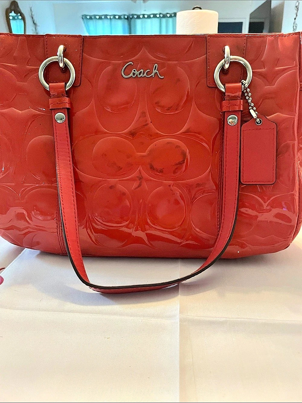Coach Gallery Embossed Patent Leather East-West Tote Red